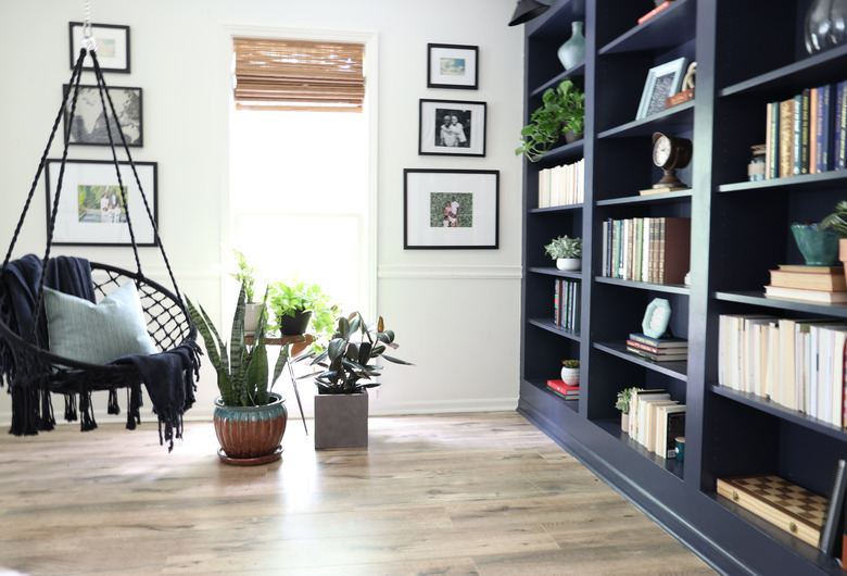 plant-filled reading nook