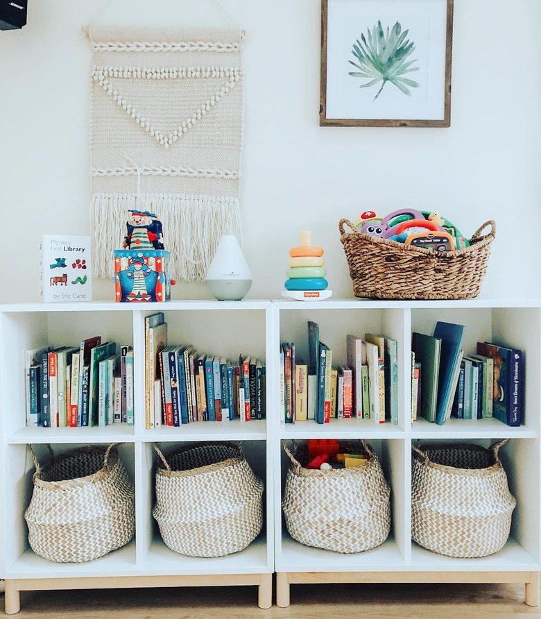 playroom storage idea with books in bookcase