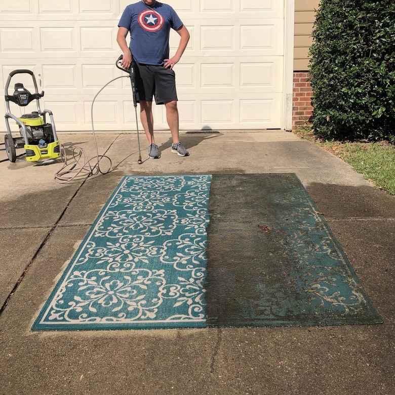 power washing a rug