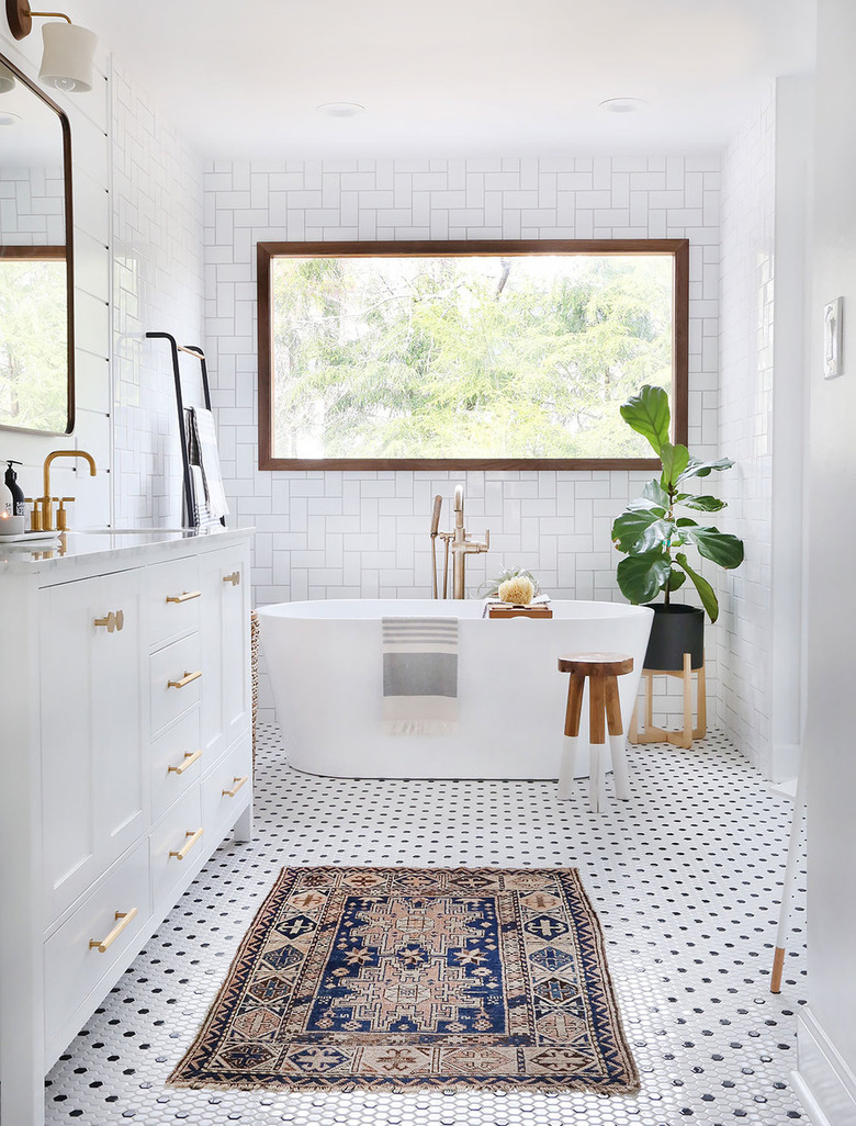 black and white hexagon shaped mosaic bathroom tile