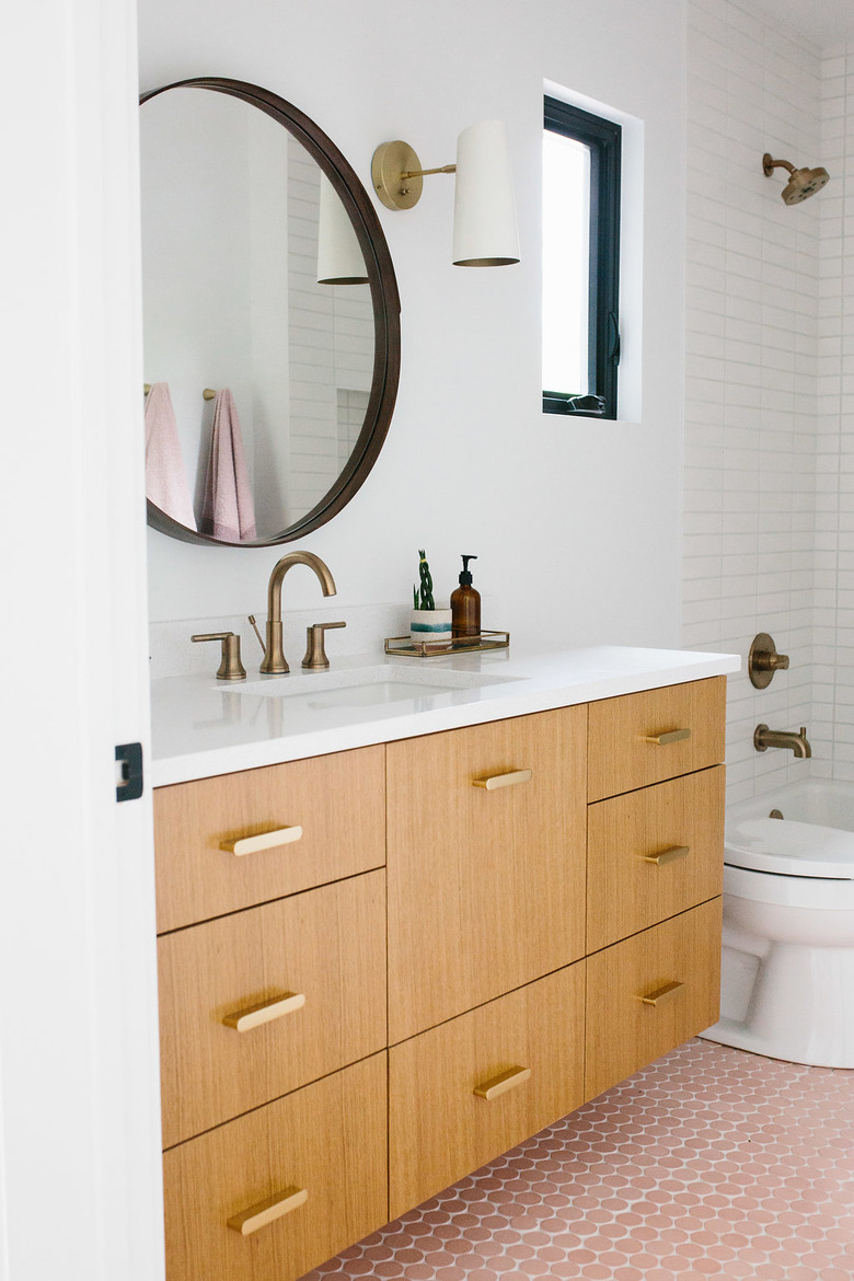 pink round mosaic bathroom floor tile