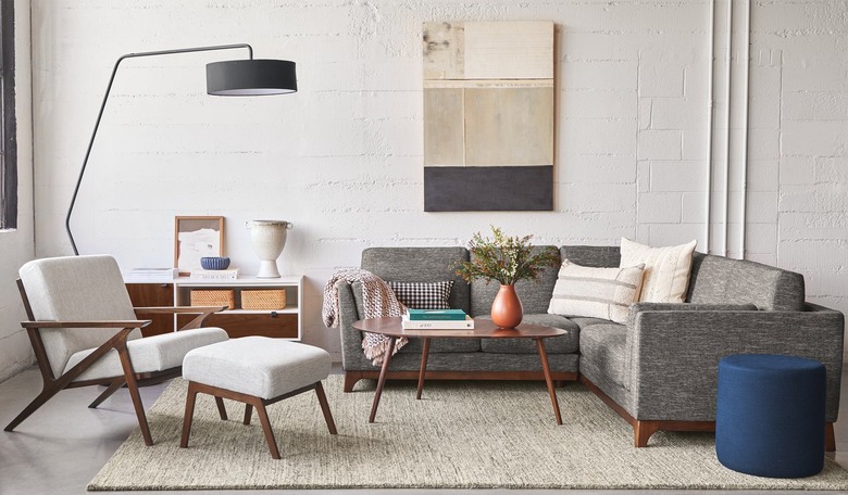 modern living room with gray sectional