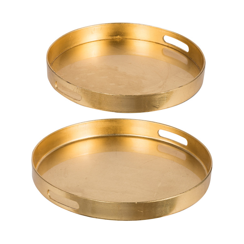 A&B Home Set of 2 Quinn Gold Round Trays