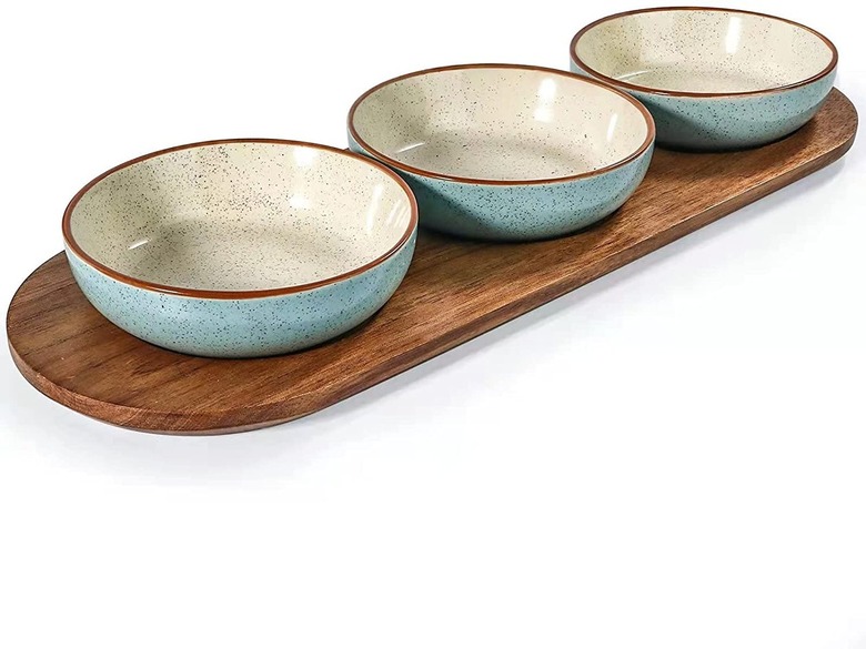 Artena Turquoise Solid Ceramic Chips and Dip Serving Platter 