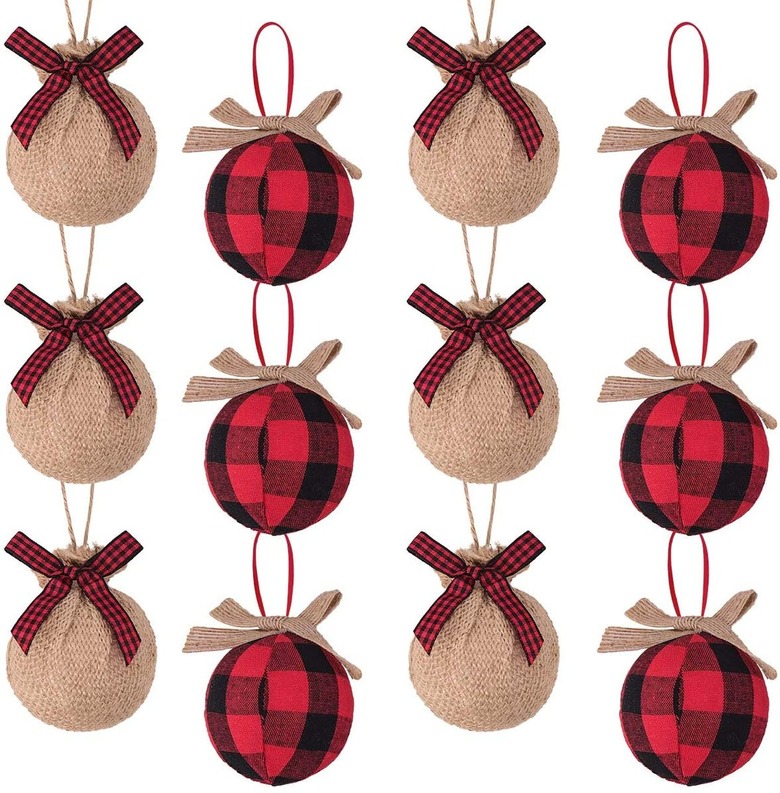 Ivenf Buffalo Check and Burlap Ornaments (set of 12)