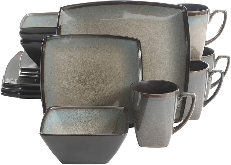 Gibson Elite Tequesta 16-Piece Square Reactive Glaze Stoneware Dinnerware Set