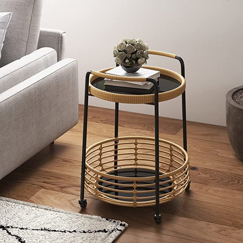 Grand Patio Indoor-Outdoor Wicker Side Table with Wheels