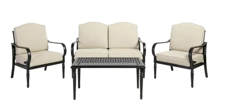 Hampton Bay Laurel Oaks Black 4-Piece Steel Outdoor Patio Conversation Seating Set 