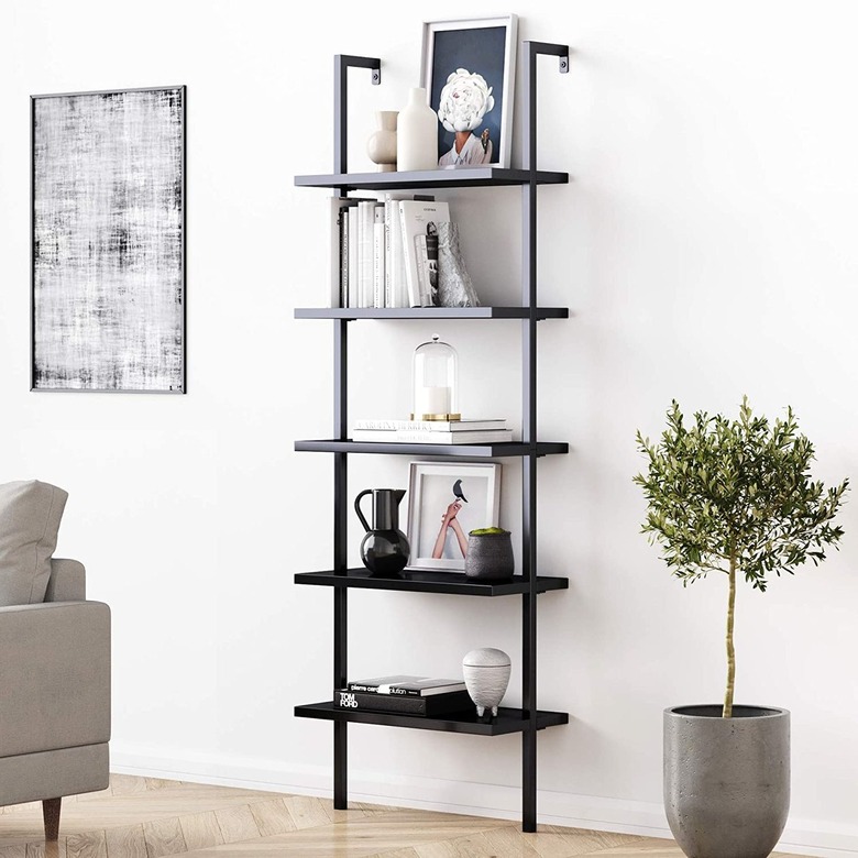 Nathan James Theo 5-Shelf Black Modern Ladder Bookcase