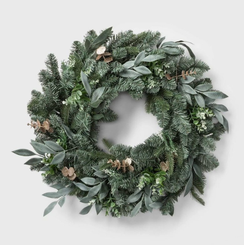 28" LED Battery Operated Mixed Pretty Gold Eucalyptus Wreath - Wondershop™