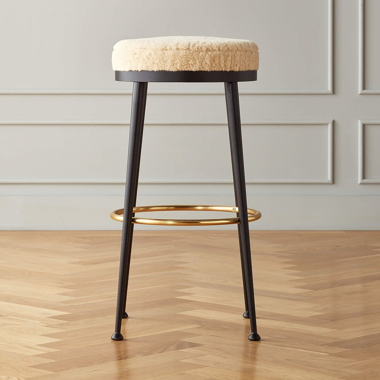 CB2 Atlas Shearling White Bar Stool