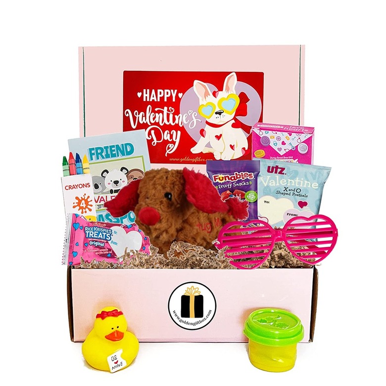 Golden Gift Box Valentines Gift Basket