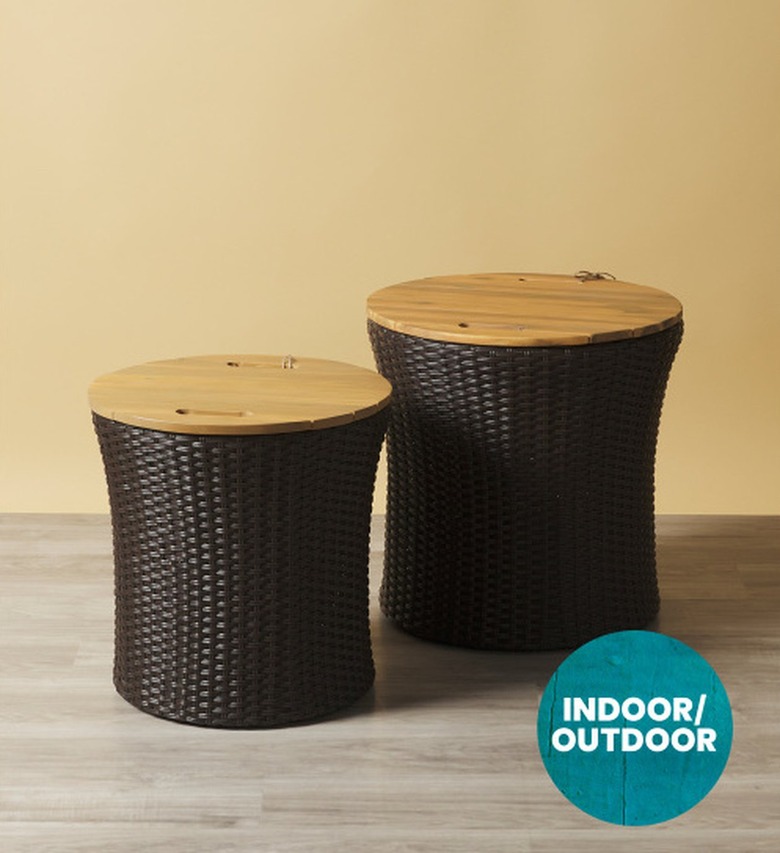 HomeGoods 2-Pack Indoor Outdoor Wood And Resin Wicker Patio Tables