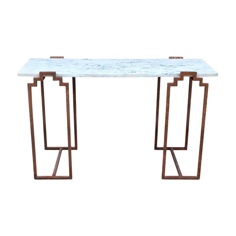 Vintage Art Deco Modern Skyscraper Iron & Carrera Marble Console Table