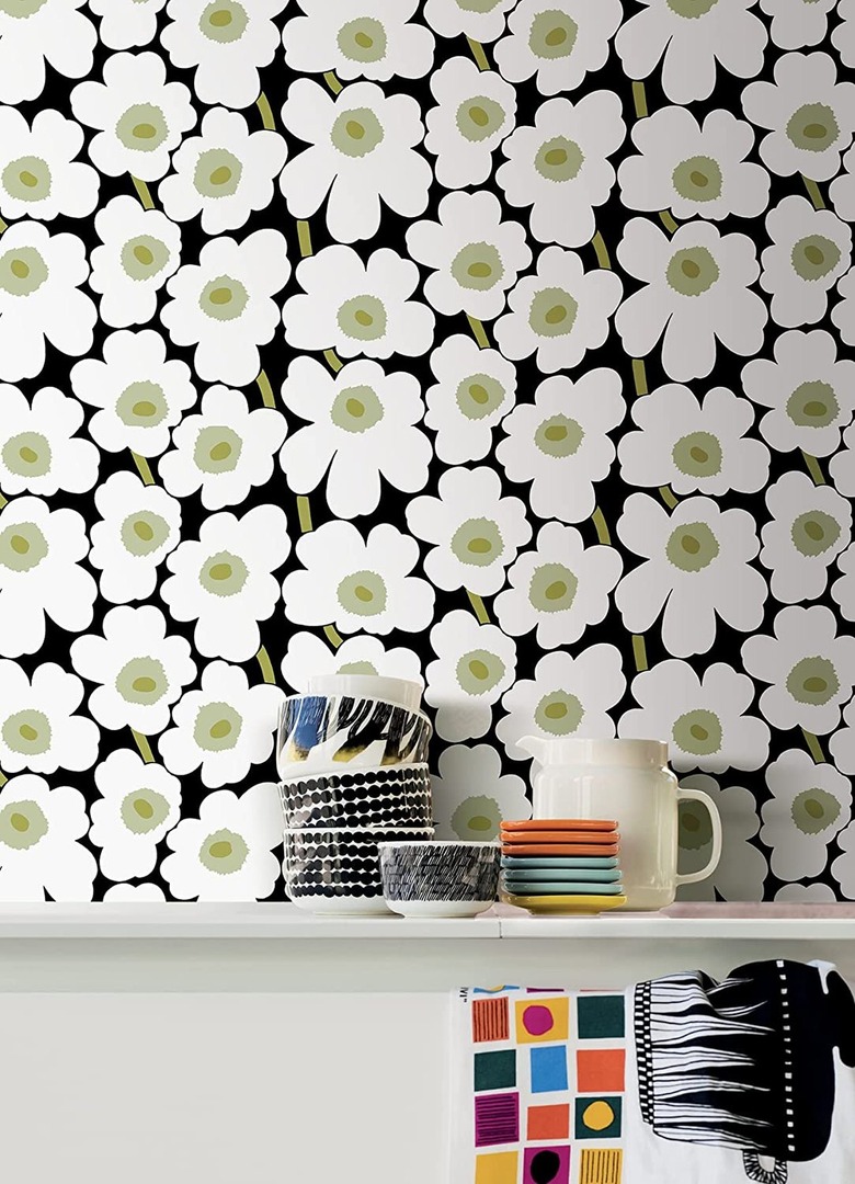 Marimekko Black Pieni Unikko Peel-and-Stick Wallpaper