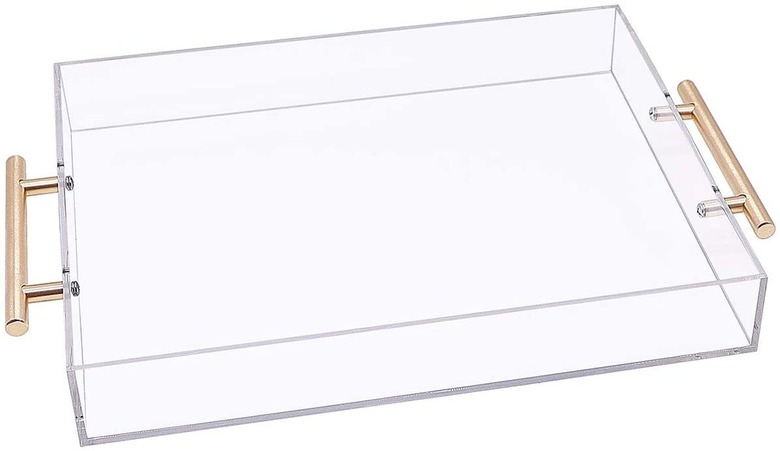 SupperAcrylic Clear Acrylic Serving Tray With Gold Handles (11 by 14 inches)