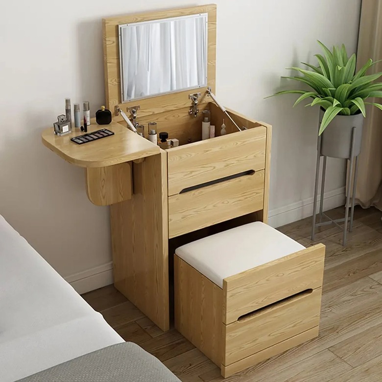 Nordic Flip Top Makeup Vanity With Stool and Mirror