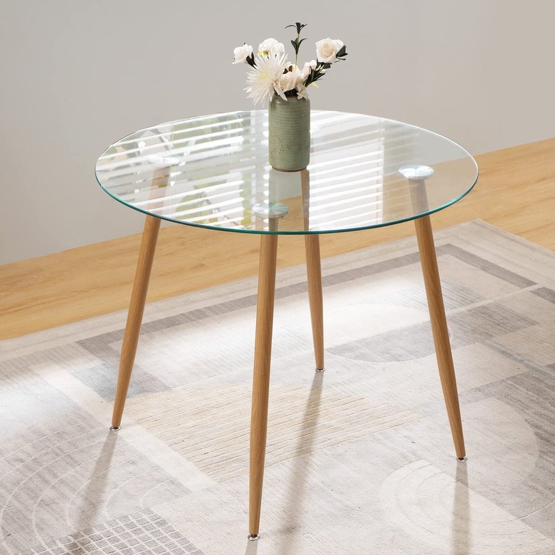 SICOTAS Glass-Top Round Dining Table