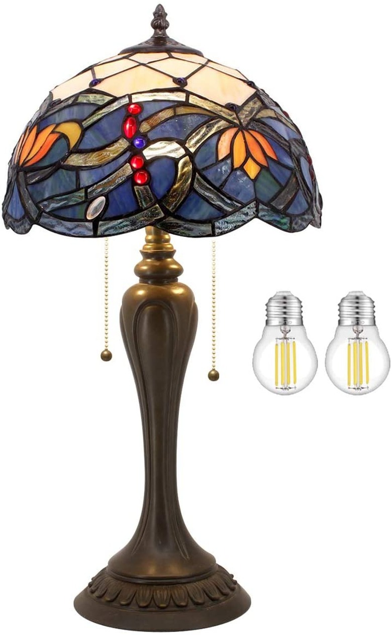 Werfactory Blue Lotus Stained Glass Tiffany Table Lamp