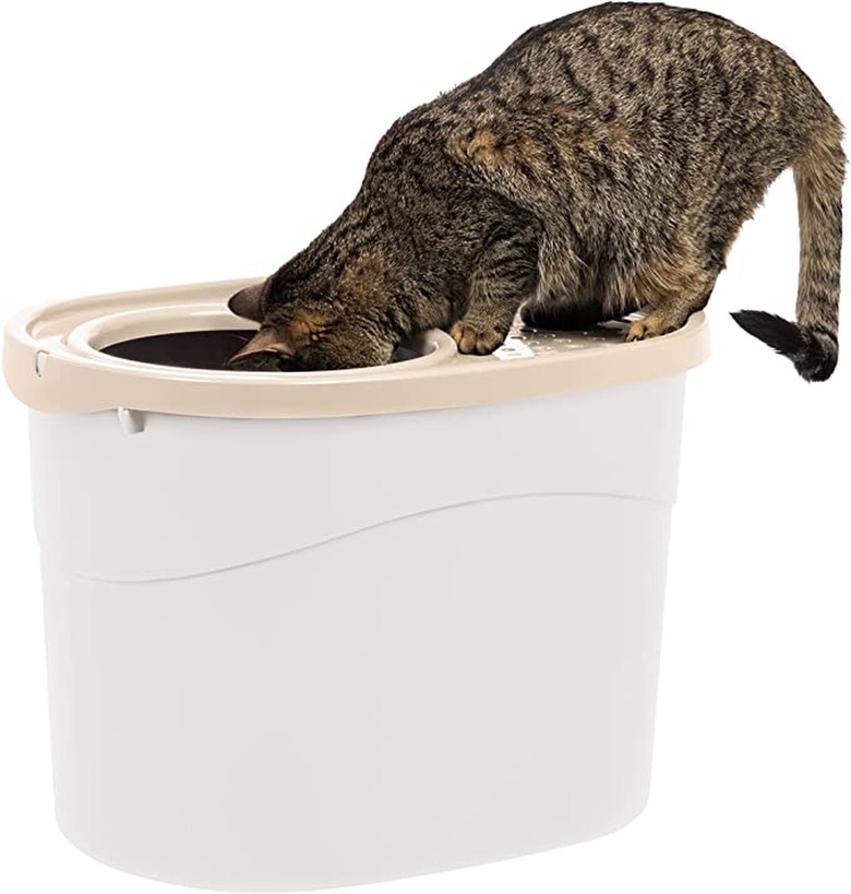 IRIS USA Round Top-Entry Cat Litter Box With Scoop