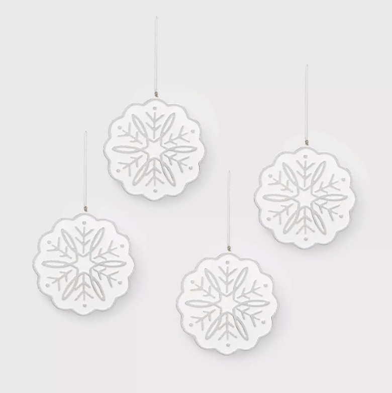 4ct Wood Snowflake Christmas Ornament Set Silver - Wondershop™