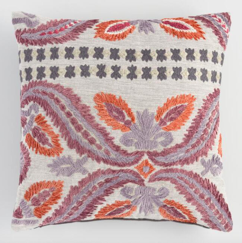 Floral Embroidered Jali Throw Pillow