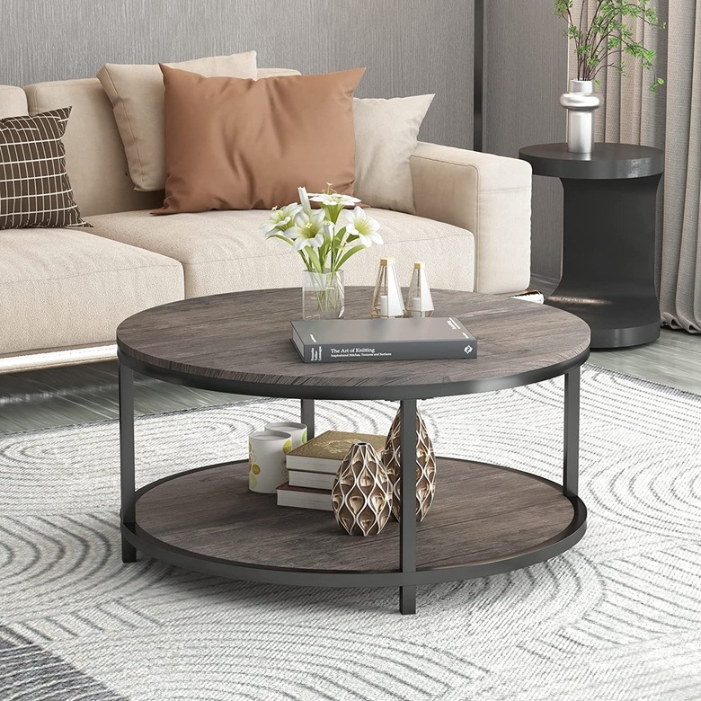 NSdirect Rustic Wooden Round Coffee Table With Metal Legs