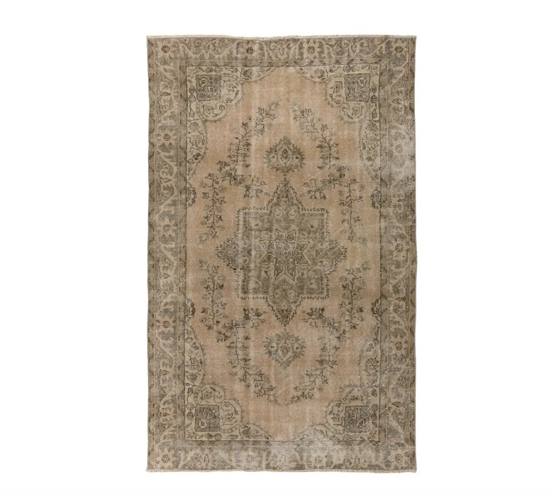 Vintage Handmade Distressed Turkish Oushak Wool Area Rug