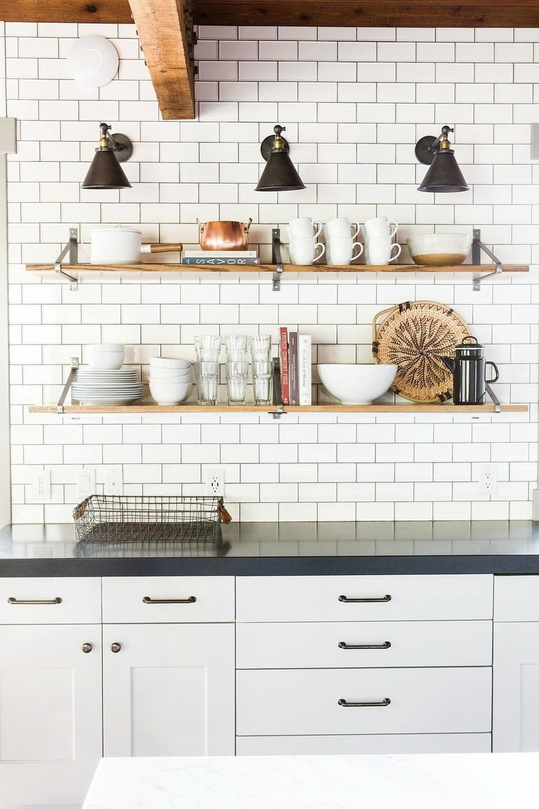 modern kitchen with black countertops