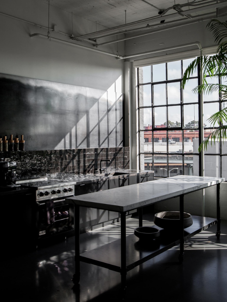 industrial kitchen with dark cabinets