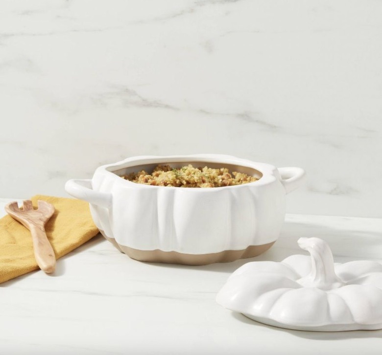 white baking dish in pumpkin shape