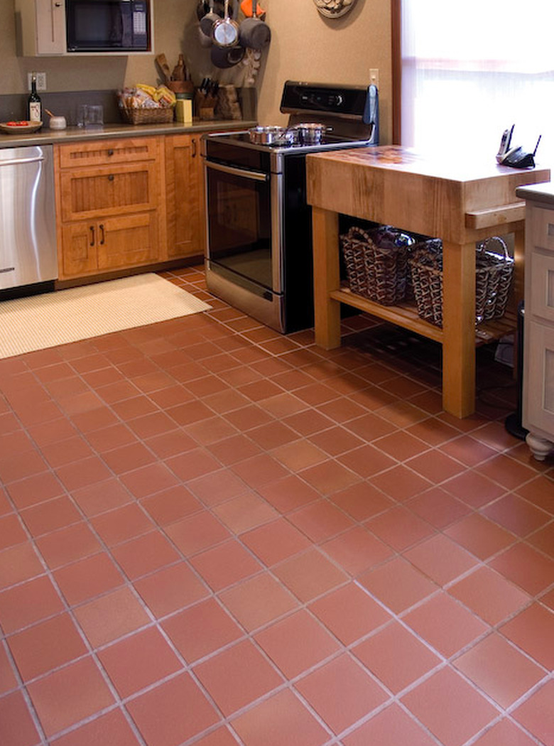 Unglazed quarry tile in a kitchen.