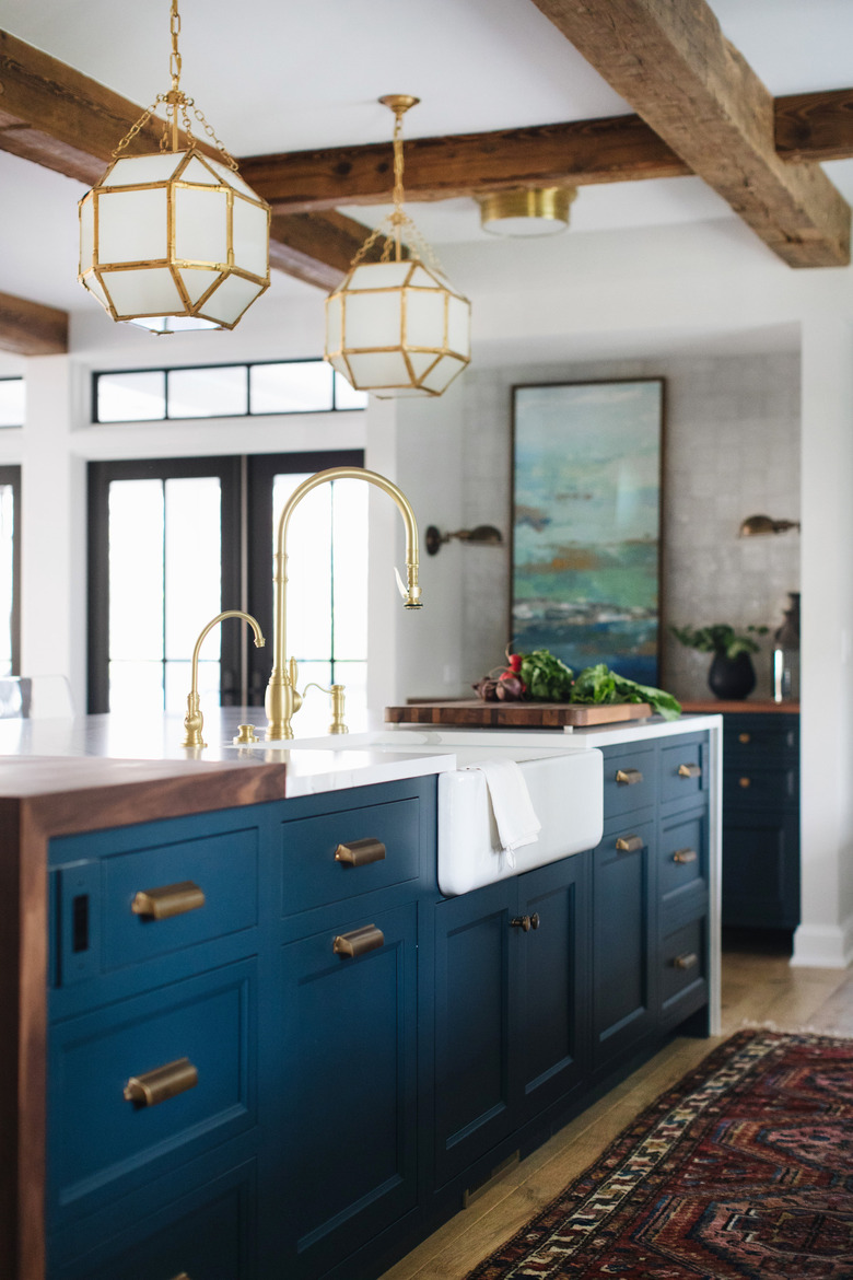 modern kitchen with dark wood cabinets