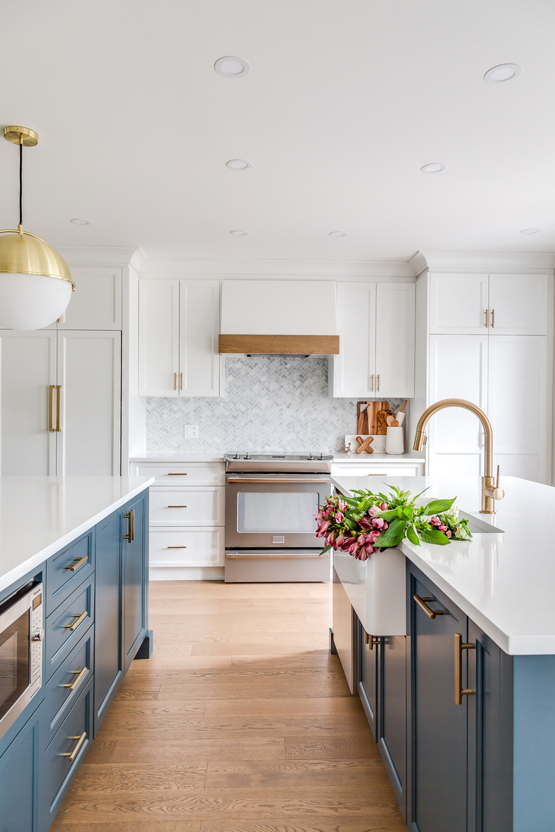 modern kitchen with dark wood cabinets