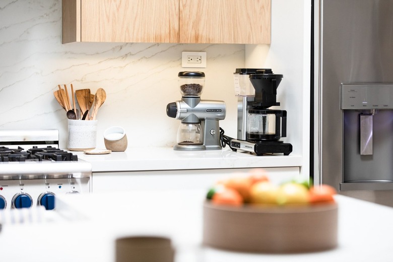 Kitchen countertop with appliances and utensils