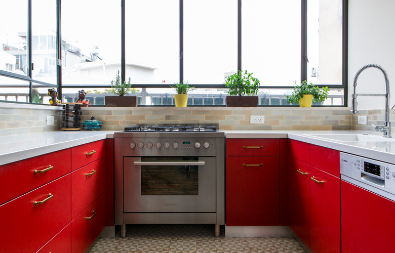 red kitchen cabinets