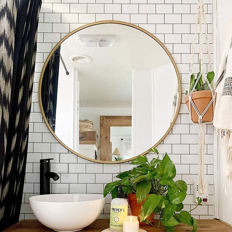 Bathroom with white subway tiles