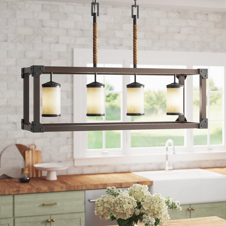 kitchen pendant lighting with wood frame and rope