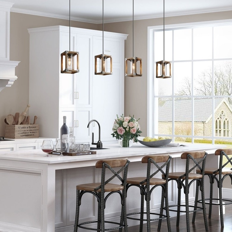 kitchen island pendant lighting with wood frame