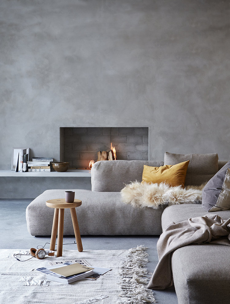 Scandinavian fireplace idea with simple silhouette