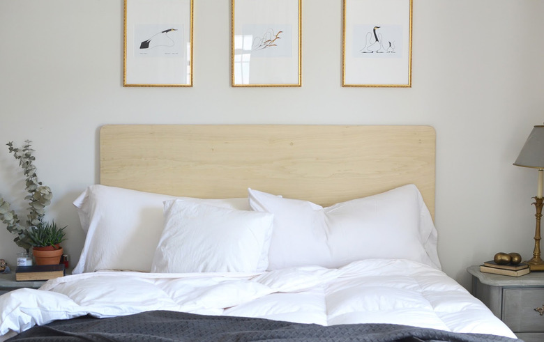 DIY Scandinavian Modern Headboard with white bedding