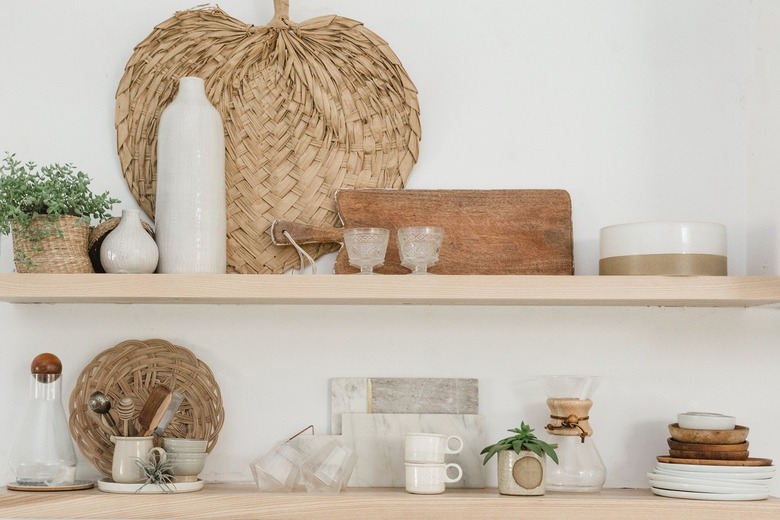 Open shelving with random boho decor