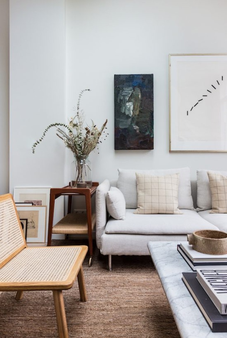 Scandinavian living room with natural accents and sleek furniture