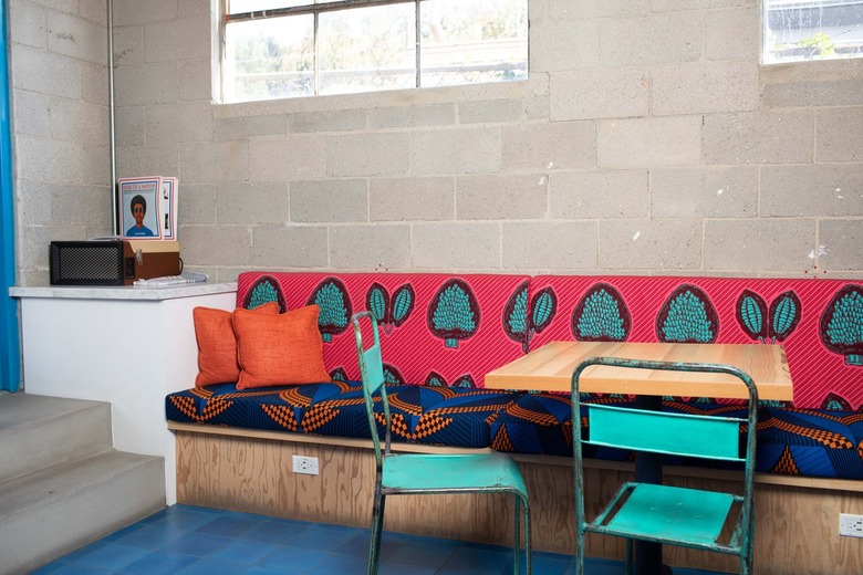 vibrant banquette showcasing secondary colors