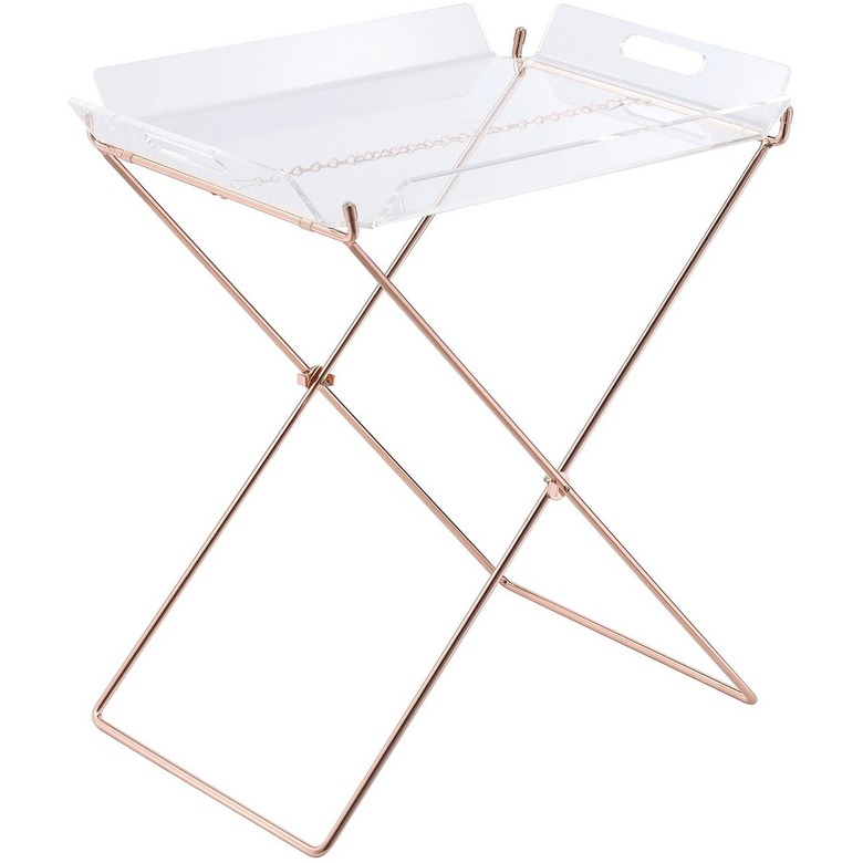 copper folding table with removable acrylic tray