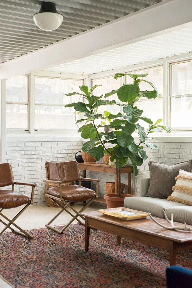 black and white semi-flush light in living room