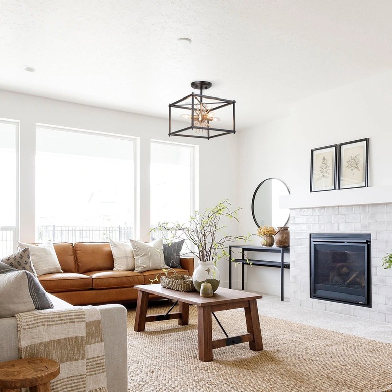 iron semi-flush mount ceiling fixture in living room