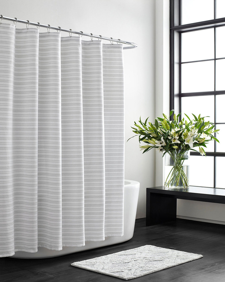 textured cotton shower curtain with stripes