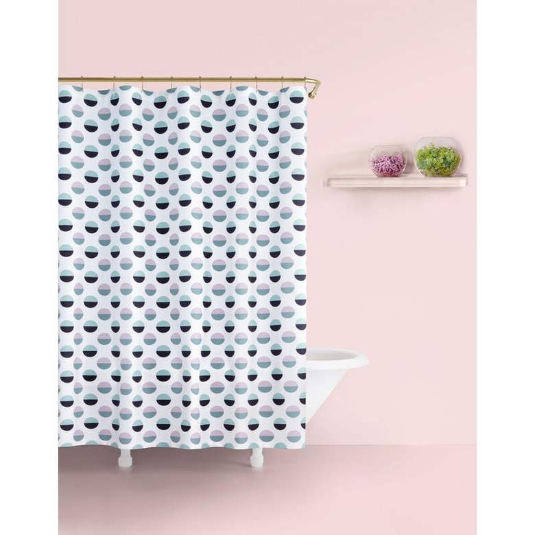 fabric shower curtain with polka dots