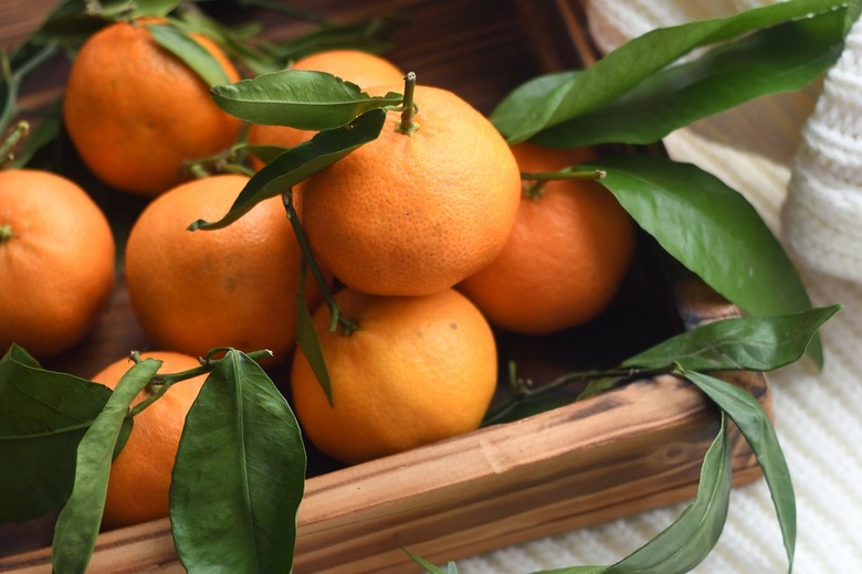 Oranges in a wood box